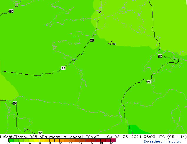 Height/Temp. 925 hPa ECMWF Su 02.06.2024 06 UTC