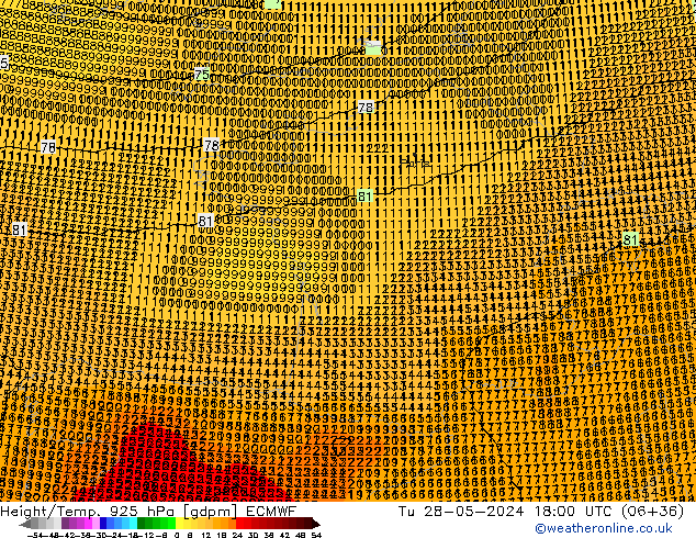 Hoogte/Temp. 925 hPa ECMWF di 28.05.2024 18 UTC