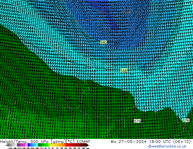 Height/Temp. 500 hPa ECMWF Mo 27.05.2024 18 UTC