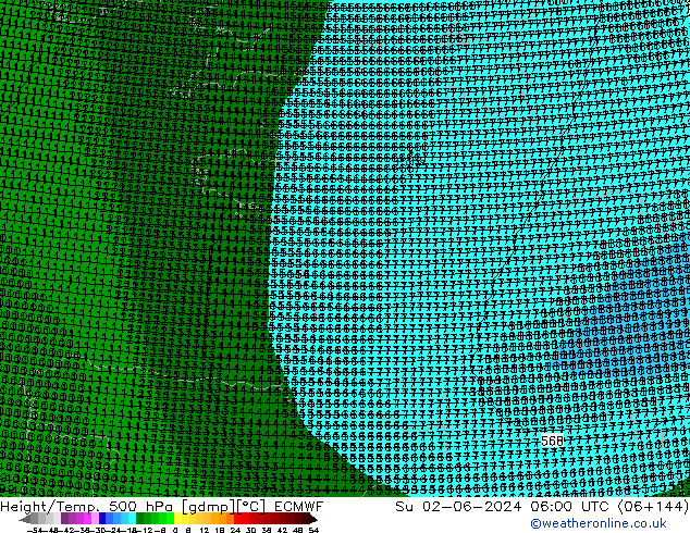 Geop./Temp. 500 hPa ECMWF dom 02.06.2024 06 UTC