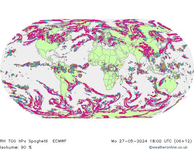 RH 700 hPa Spaghetti ECMWF Mo 27.05.2024 18 UTC