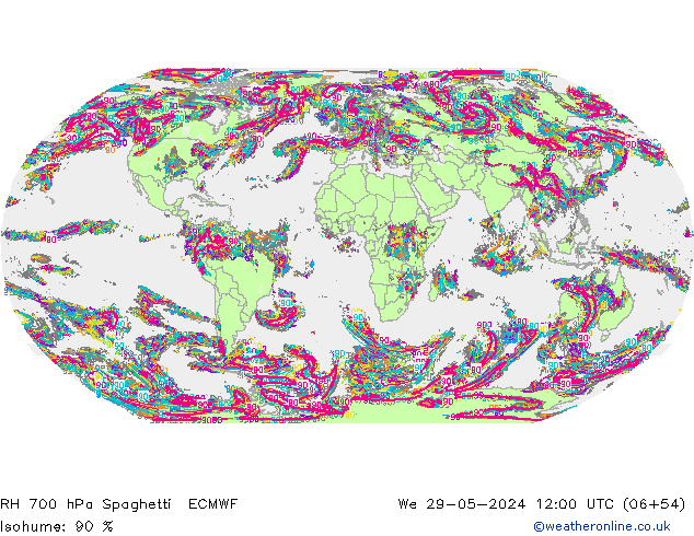 RH 700 hPa Spaghetti ECMWF We 29.05.2024 12 UTC