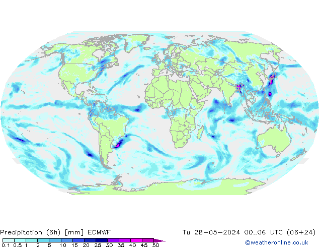 Precipitation (6h) ECMWF Tu 28.05.2024 06 UTC