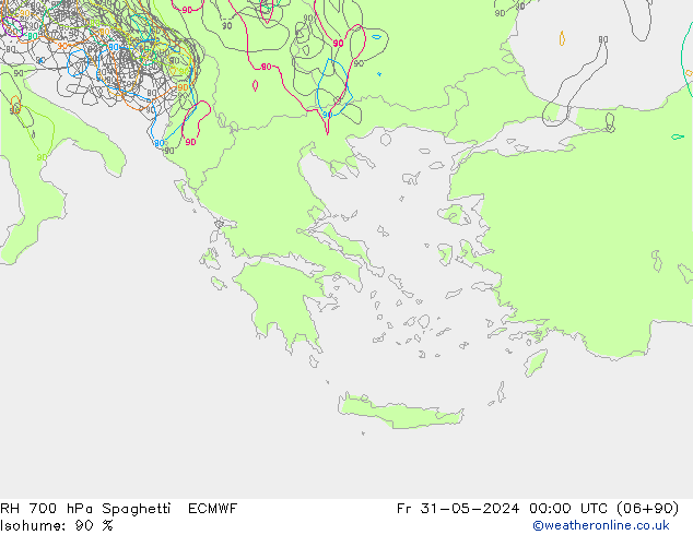 RH 700 hPa Spaghetti ECMWF  31.05.2024 00 UTC