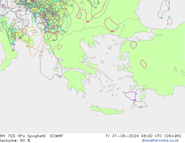 RH 700 hPa Spaghetti ECMWF Fr 31.05.2024 06 UTC