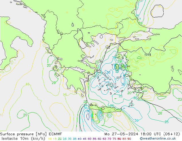 Eşrüzgar Hızları (km/sa) ECMWF Pzt 27.05.2024 18 UTC