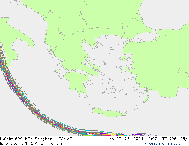 Height 500 hPa Spaghetti ECMWF Mo 27.05.2024 12 UTC