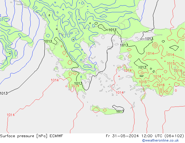 Luchtdruk (Grond) ECMWF vr 31.05.2024 12 UTC