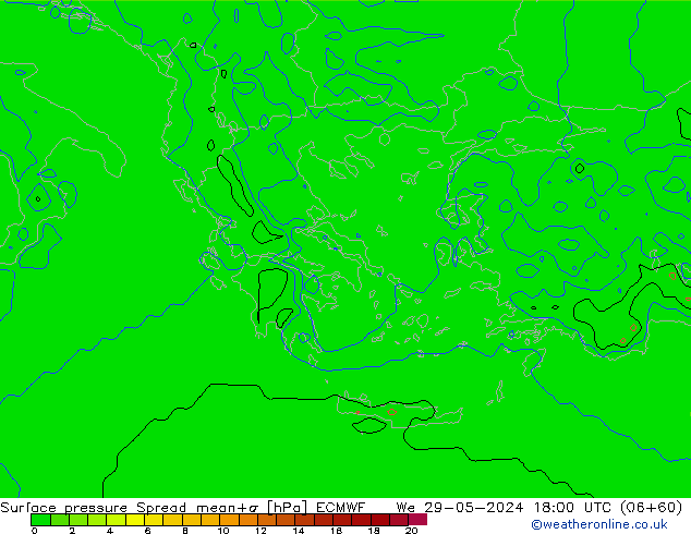 Surface pressure Spread ECMWF We 29.05.2024 18 UTC