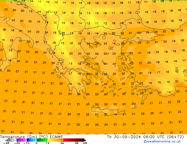 Temperature (2m) ECMWF Th 30.05.2024 06 UTC