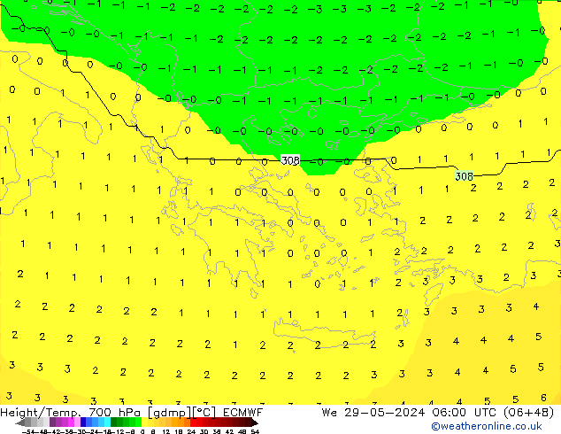 Height/Temp. 700 hPa ECMWF We 29.05.2024 06 UTC