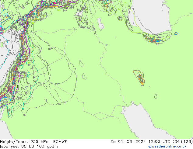 Height/Temp. 925 hPa ECMWF So 01.06.2024 12 UTC