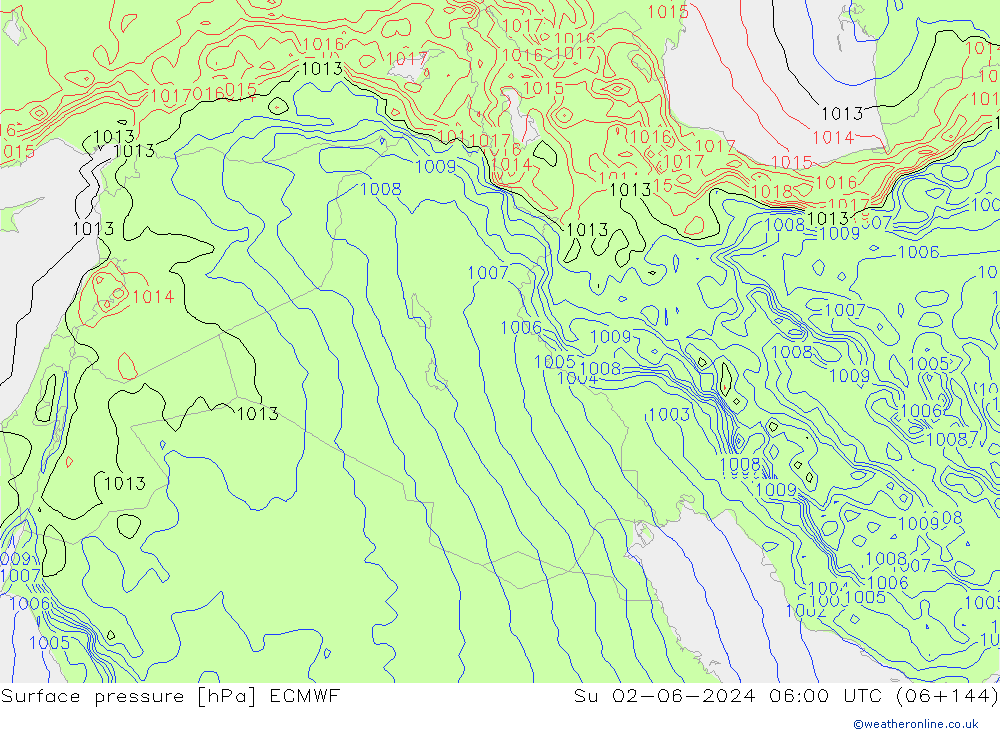 Surface pressure ECMWF Su 02.06.2024 06 UTC