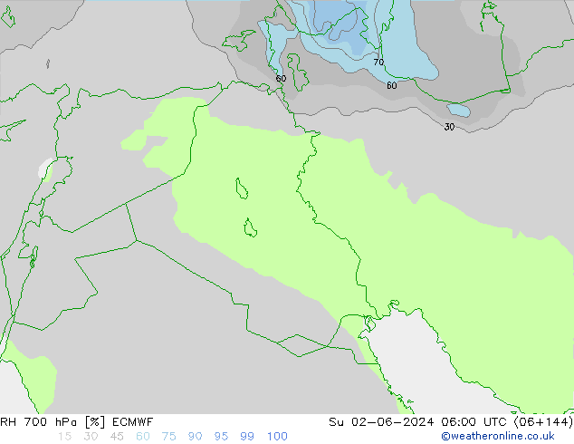 RH 700 hPa ECMWF Ne 02.06.2024 06 UTC