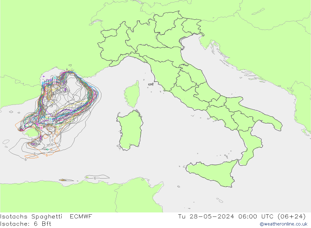 Eşrüzgar Hızları Spaghetti ECMWF Sa 28.05.2024 06 UTC