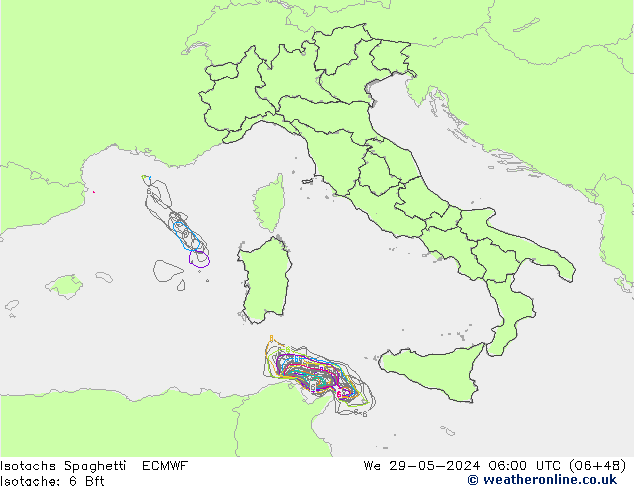 Isotaca Spaghetti ECMWF mié 29.05.2024 06 UTC