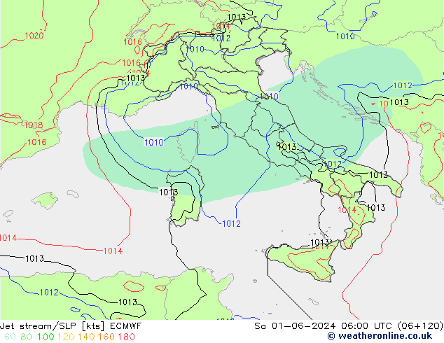 Corrente a getto ECMWF sab 01.06.2024 06 UTC