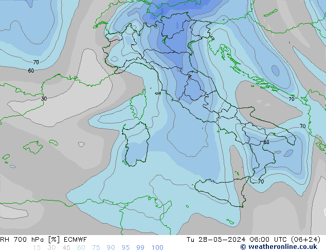 RH 700 hPa ECMWF Tu 28.05.2024 06 UTC