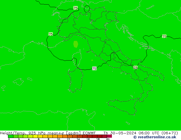 Height/Temp. 925 hPa ECMWF Th 30.05.2024 06 UTC