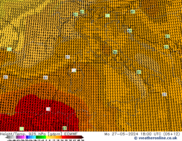 Height/Temp. 925 hPa ECMWF Mo 27.05.2024 18 UTC