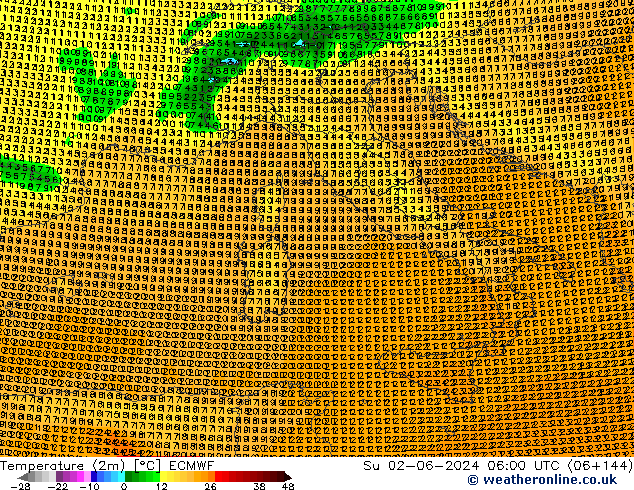 mapa temperatury (2m) ECMWF nie. 02.06.2024 06 UTC