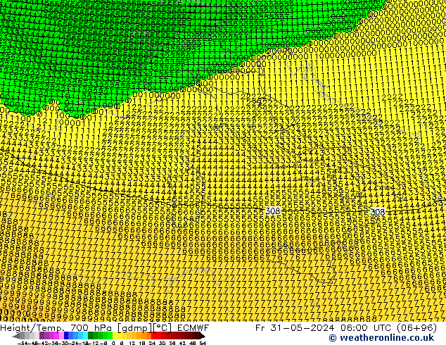 Height/Temp. 700 hPa ECMWF ven 31.05.2024 06 UTC