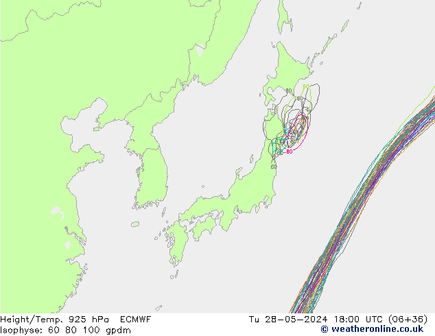 Height/Temp. 925 hPa ECMWF Tu 28.05.2024 18 UTC