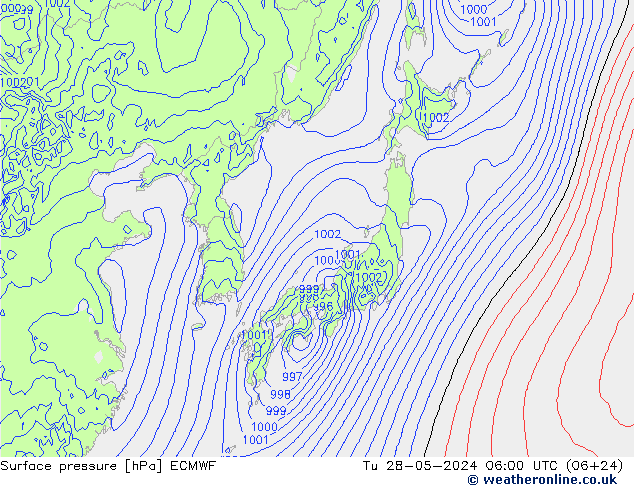 Atmosférický tlak ECMWF Út 28.05.2024 06 UTC