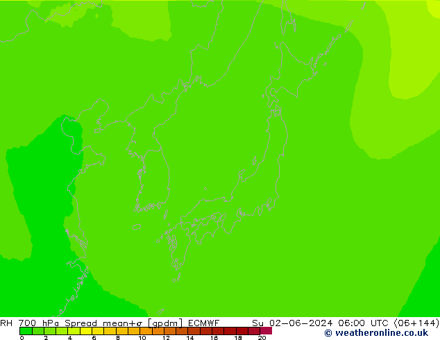 Humidité rel. 700 hPa Spread ECMWF dim 02.06.2024 06 UTC