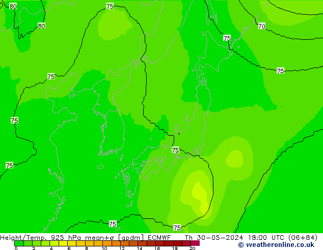 Height/Temp. 925 hPa ECMWF Th 30.05.2024 18 UTC