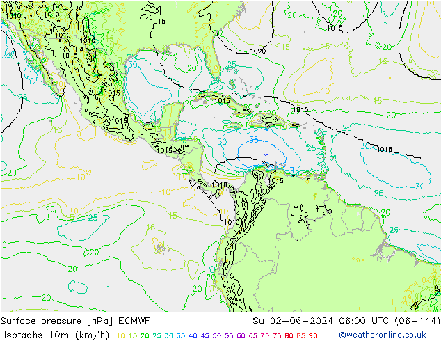 Isotachs (kph) ECMWF Su 02.06.2024 06 UTC