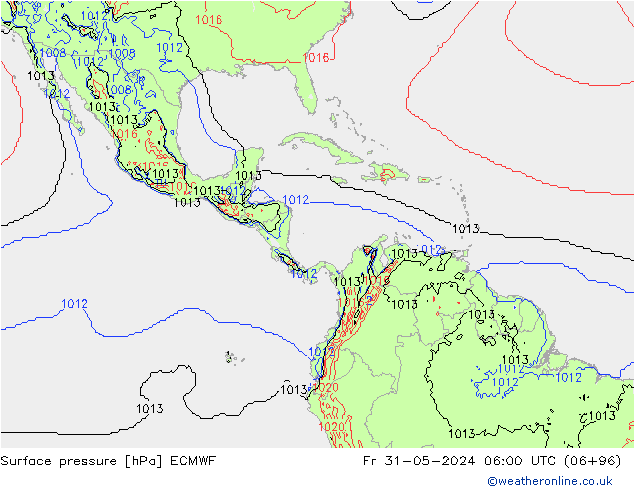 Presión superficial ECMWF vie 31.05.2024 06 UTC