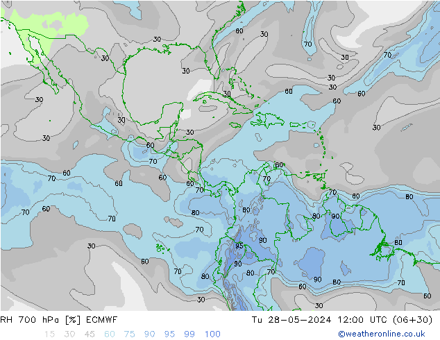 RH 700 hPa ECMWF Tu 28.05.2024 12 UTC