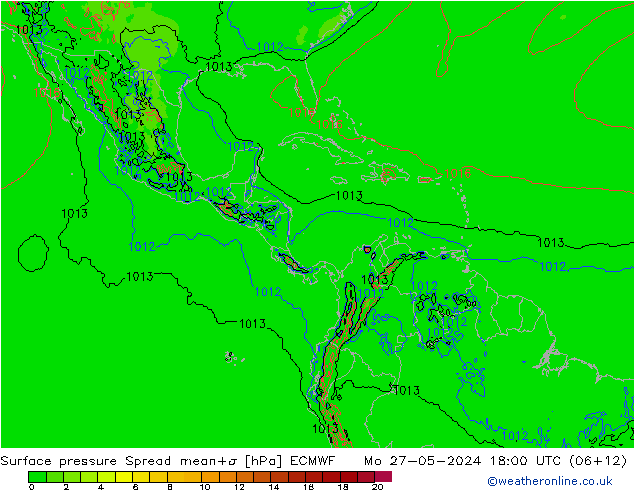 Pressione al suolo Spread ECMWF lun 27.05.2024 18 UTC