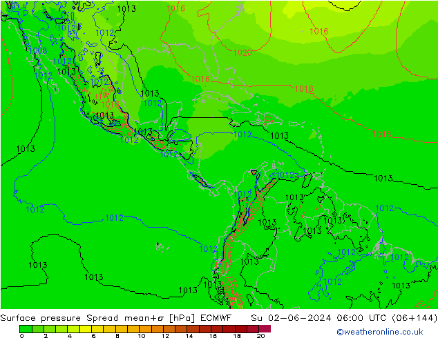 Luchtdruk op zeeniveau Spread ECMWF zo 02.06.2024 06 UTC