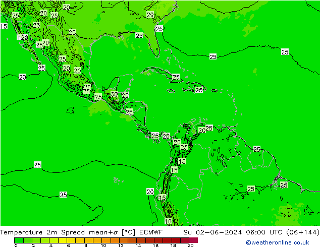 Temperature 2m Spread ECMWF Ne 02.06.2024 06 UTC