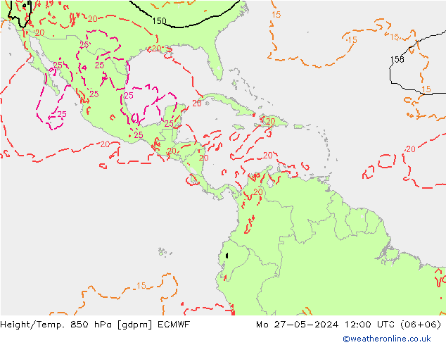 Height/Temp. 850 гПа ECMWF пн 27.05.2024 12 UTC