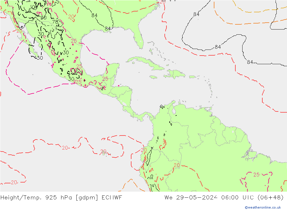 Height/Temp. 925 гПа ECMWF ср 29.05.2024 06 UTC