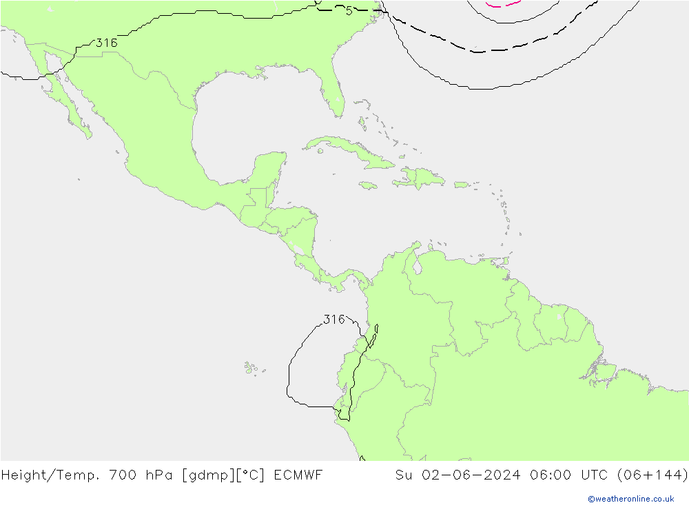 Yükseklik/Sıc. 700 hPa ECMWF Paz 02.06.2024 06 UTC