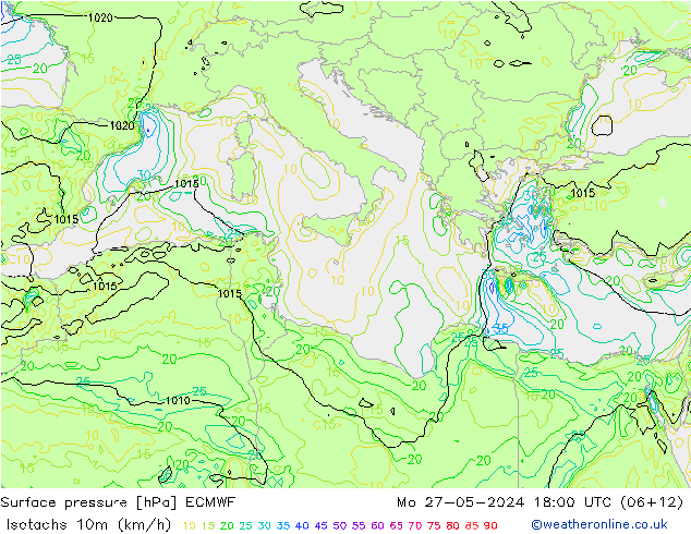 Isotachs (kph) ECMWF Seg 27.05.2024 18 UTC