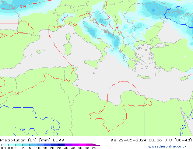 Precipitación (6h) ECMWF mié 29.05.2024 06 UTC