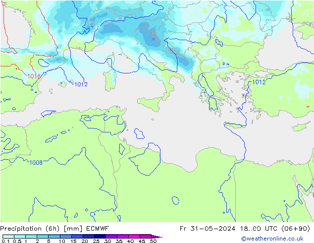 осадки (6h) ECMWF пт 31.05.2024 00 UTC