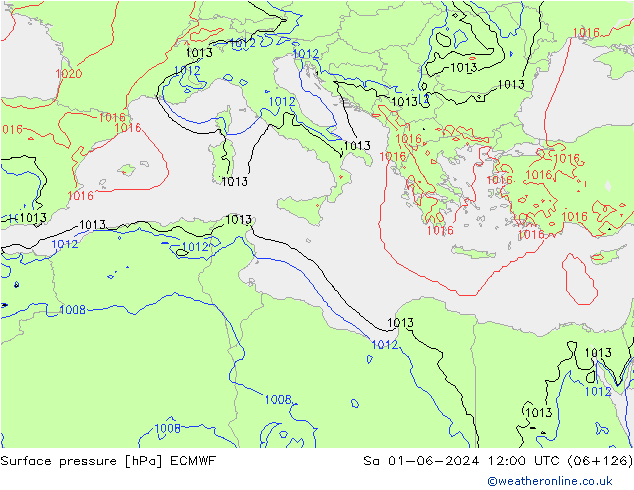 Bodendruck ECMWF Sa 01.06.2024 12 UTC