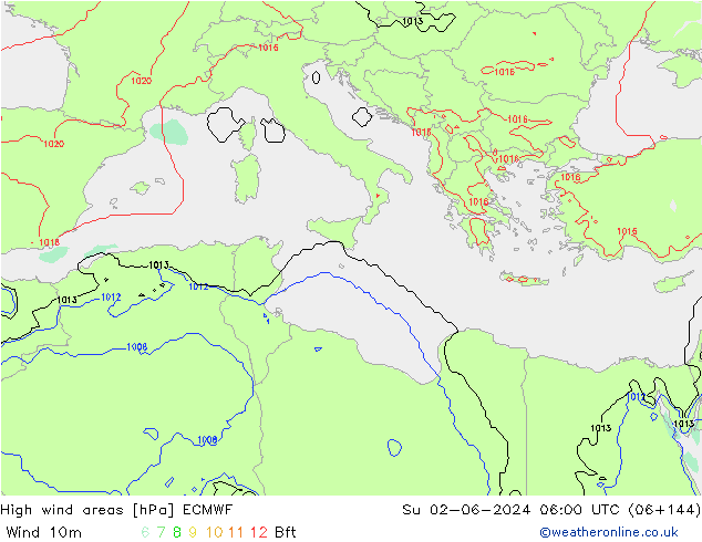 High wind areas ECMWF Ne 02.06.2024 06 UTC