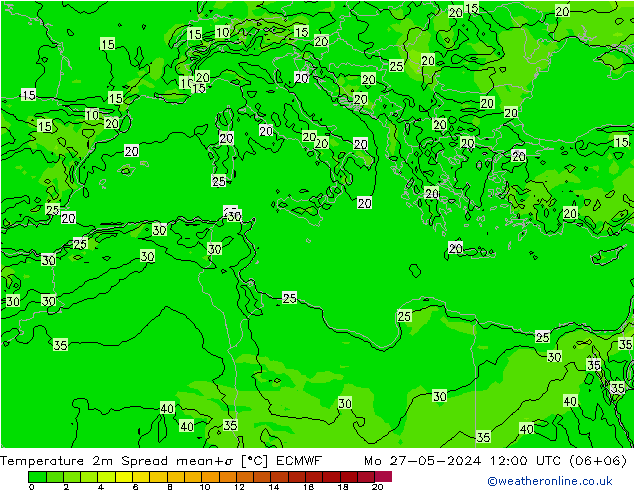 Temperature 2m Spread ECMWF Mo 27.05.2024 12 UTC