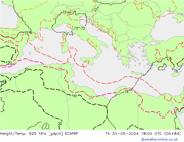 Yükseklik/Sıc. 925 hPa ECMWF Per 30.05.2024 18 UTC