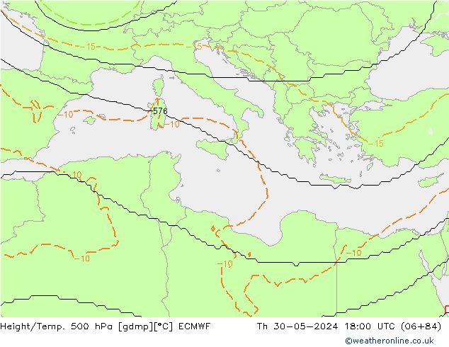 Height/Temp. 500 hPa ECMWF Th 30.05.2024 18 UTC