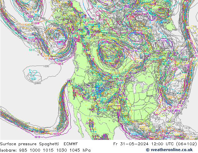 Atmosférický tlak Spaghetti ECMWF Pá 31.05.2024 12 UTC