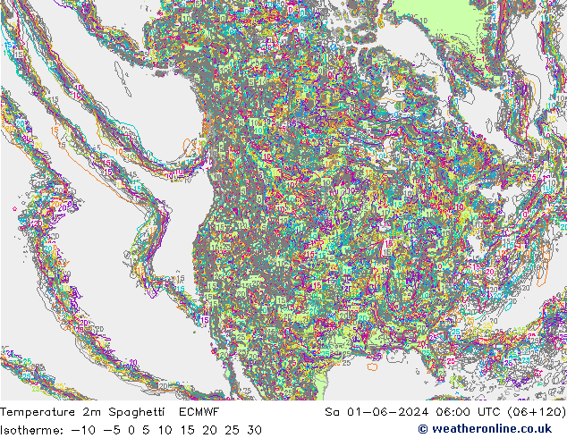 Temperatura 2m Spaghetti ECMWF Sáb 01.06.2024 06 UTC