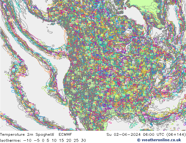 Temperature 2m Spaghetti ECMWF Su 02.06.2024 06 UTC